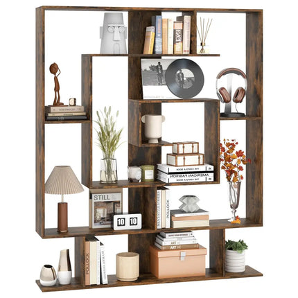 7-Tier Bookshelf Open Display Shelf Rack for Home Office-Rustic Brown - Rustic Brown - Bookcases
