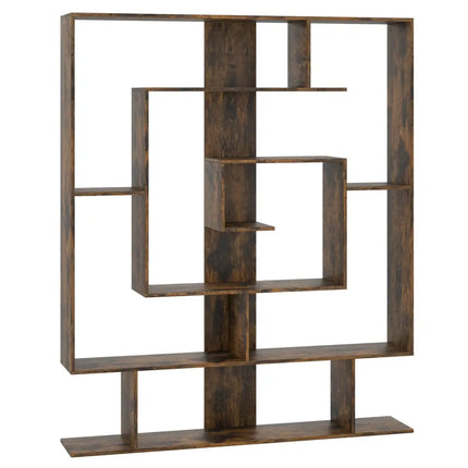 7-Tier Bookshelf Open Display Shelf Rack for Home Office-Rustic Brown - Rustic Brown - Bookcases