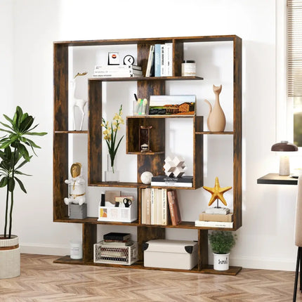 7-Tier Bookshelf Open Display Shelf Rack for Home Office-Rustic Brown - Rustic Brown - Bookcases