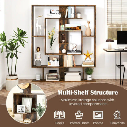 7-Tier Bookshelf Open Display Shelf Rack for Home Office-Rustic Brown - Rustic Brown - Bookcases