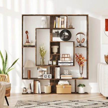 7-Tier Bookshelf Open Display Shelf Rack for Home Office-Rustic Brown - Rustic Brown - Bookcases