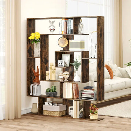 7-Tier Bookshelf Open Display Shelf Rack for Home Office-Rustic Brown - Rustic Brown - Bookcases
