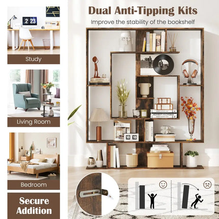 7-Tier Bookshelf Open Display Shelf Rack for Home Office-Rustic Brown - Rustic Brown - Bookcases