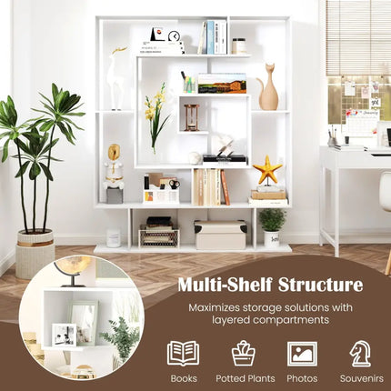7-Tier Bookshelf Open Display Shelf Rack for Home Office-White - White - Bookcases