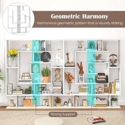 7-Tier Bookshelf Open Display Shelf Rack for Home Office-White - White - Bookcases
