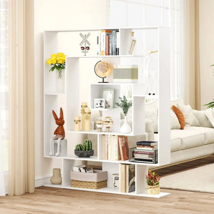 7-Tier Bookshelf Open Display Shelf Rack for Home Office-White - White - Bookcases