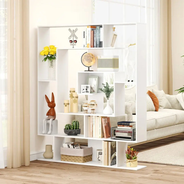 7-Tier Bookshelf Open Display Shelf Rack for Home Office-White - White - Bookcases