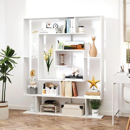 7-Tier Bookshelf Open Display Shelf Rack for Home Office-White - White - Bookcases
