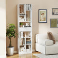 7-tier Bookshelf with Drawer 180cm Floor Standing Display Rack Storage Shelf-White - White - Bookcases