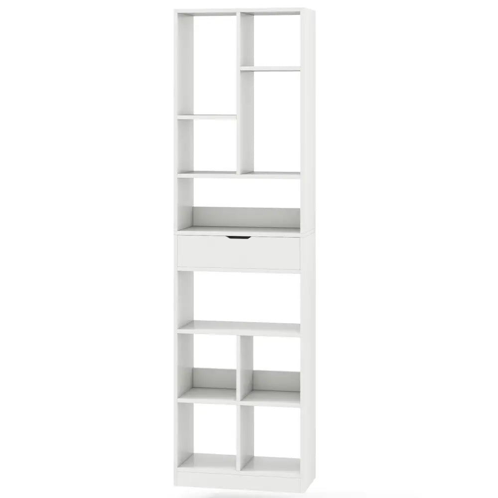 7-tier Bookshelf with Drawer 180cm Floor Standing Display Rack Storage Shelf-White - White - Bookcases