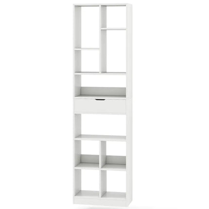7-tier Bookshelf with Drawer 180cm Floor Standing Display Rack Storage Shelf-White - White - Bookcases