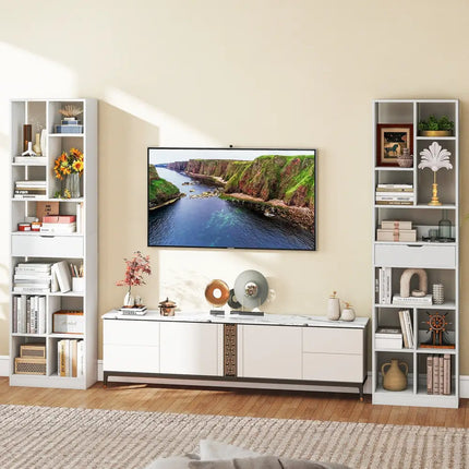 7-tier Bookshelf with Drawer 180cm Floor Standing Display Rack Storage Shelf-White - White - Bookcases