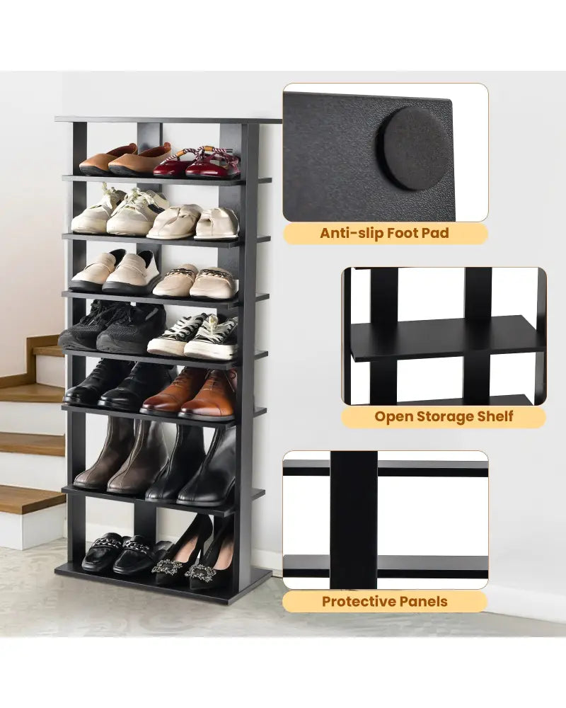 7-Tier Dual Shoe Rack Free Standing Shelves Storage Shelves Concise-Black - Black - Shoe Racks & Storage Benches