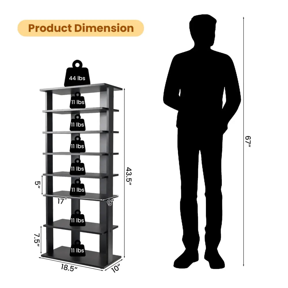 7-Tier Dual Shoe Rack Free Standing Shelves Storage Shelves Concise-Black - Black - Shoe Racks & Storage Benches