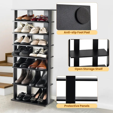 7-Tier Dual Shoe Rack Free Standing Shelves Storage Shelves Concise-Black - Black - Shoe Racks & Storage Benches