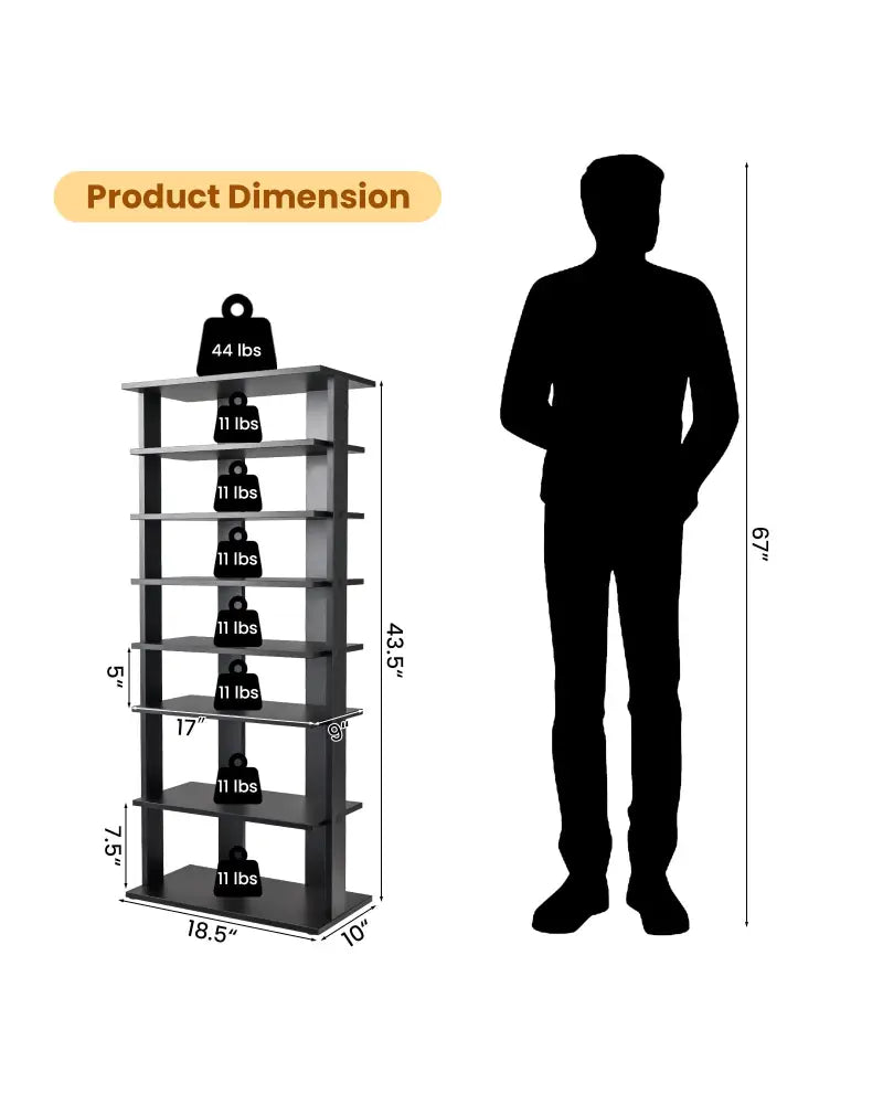 7-Tier Dual Shoe Rack Free Standing Shelves Storage Shelves Concise-Black - Black - Shoe Racks & Storage Benches