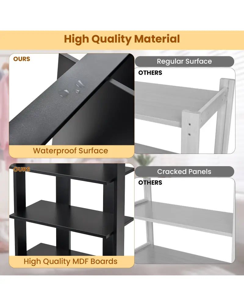 7-Tier Dual Shoe Rack Free Standing Shelves Storage Shelves Concise-Black - Black - Shoe Racks & Storage Benches