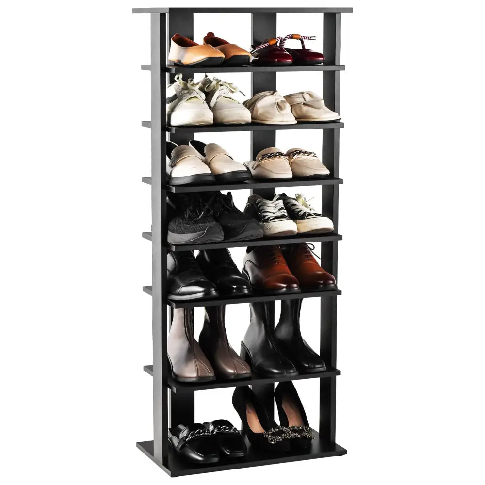 7-Tier Dual Shoe Rack Free Standing Shelves Storage Shelves Concise-Black - Black - Shoe Racks & Storage Benches