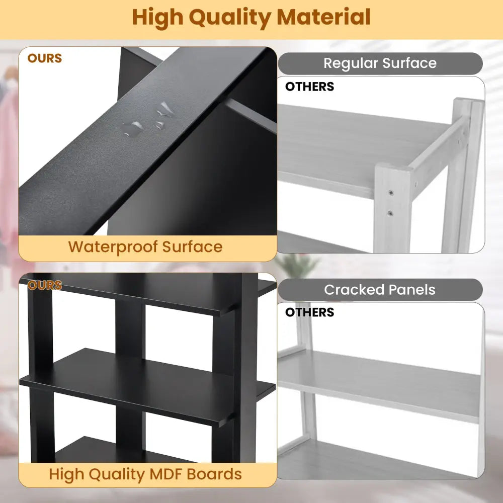 7-Tier Dual Shoe Rack Free Standing Shelves Storage Shelves Concise-Black - Black - Shoe Racks & Storage Benches