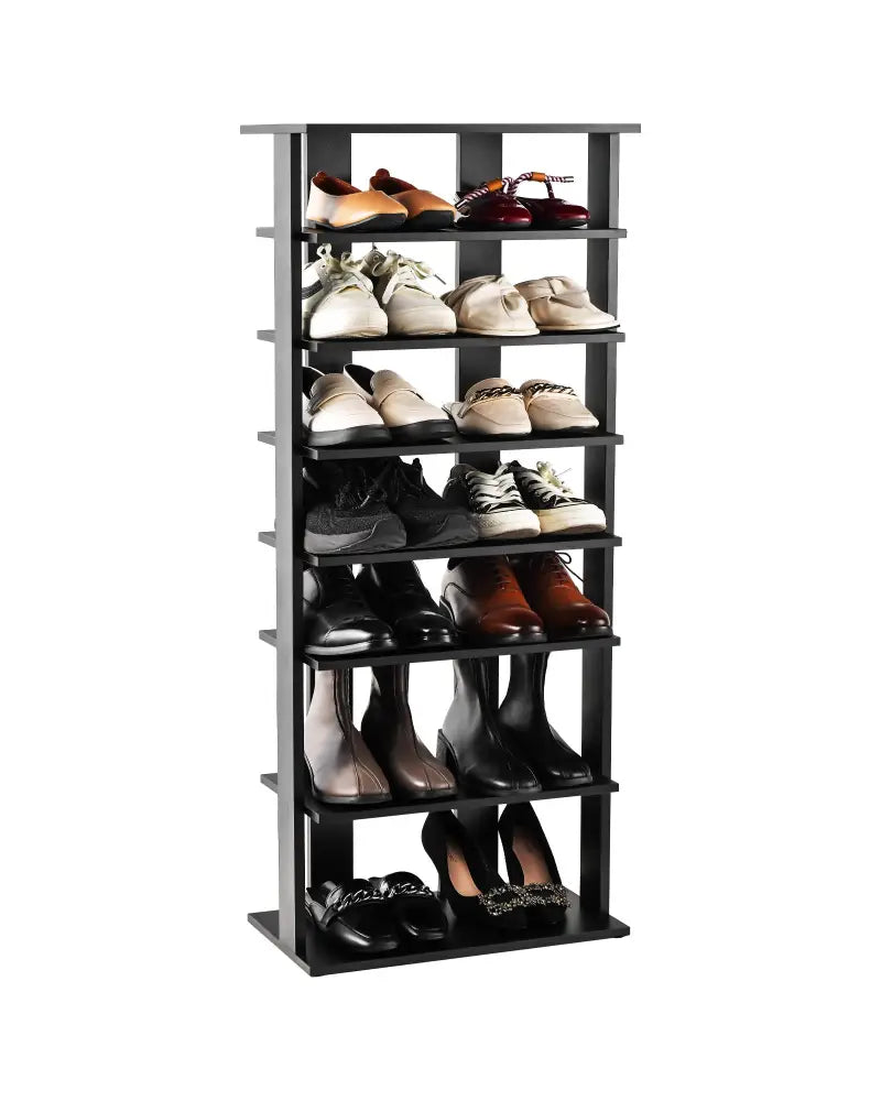 7-Tier Dual Shoe Rack Free Standing Shelves Storage Shelves Concise-Black - Black - Shoe Racks & Storage Benches
