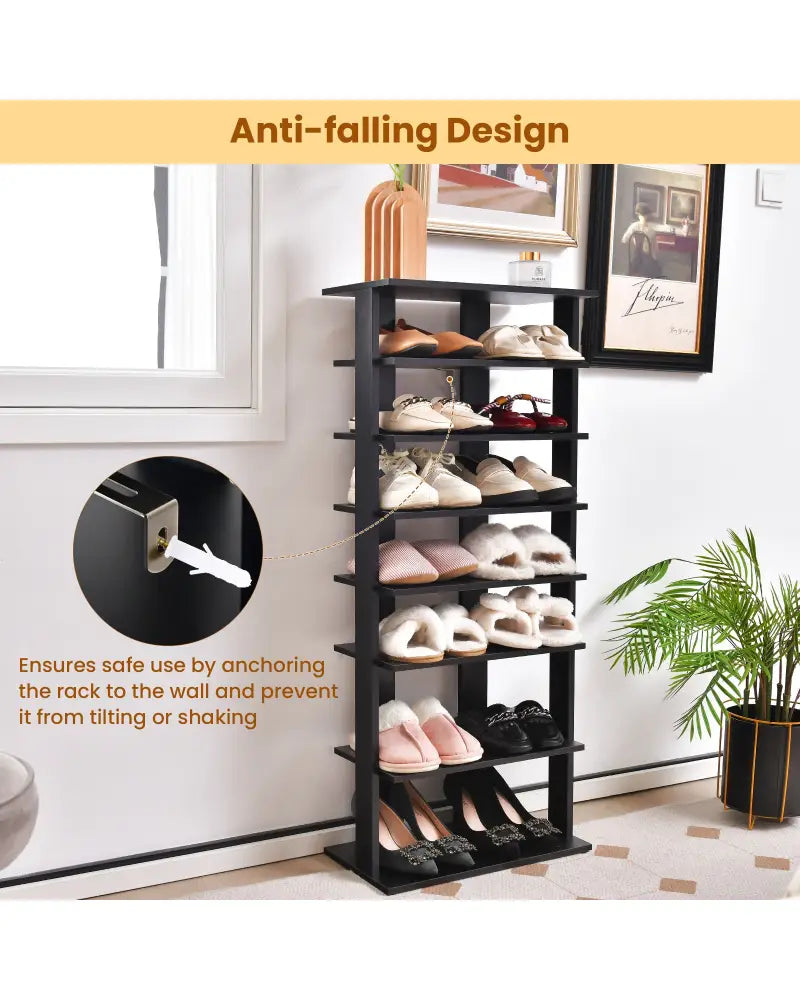 7-Tier Dual Shoe Rack Free Standing Shelves Storage Shelves Concise-Black - Black - Shoe Racks & Storage Benches