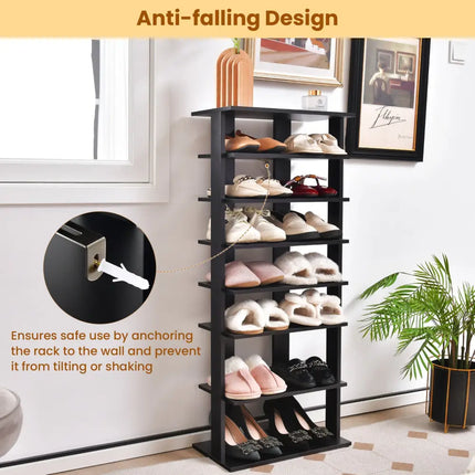 7-Tier Dual Shoe Rack Free Standing Shelves Storage Shelves Concise-Black - Black - Shoe Racks & Storage Benches