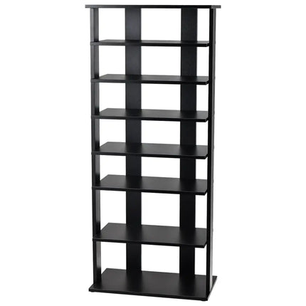 7-Tier Dual Shoe Rack Free Standing Shelves Storage Shelves Concise-Black - Black - Shoe Racks & Storage Benches