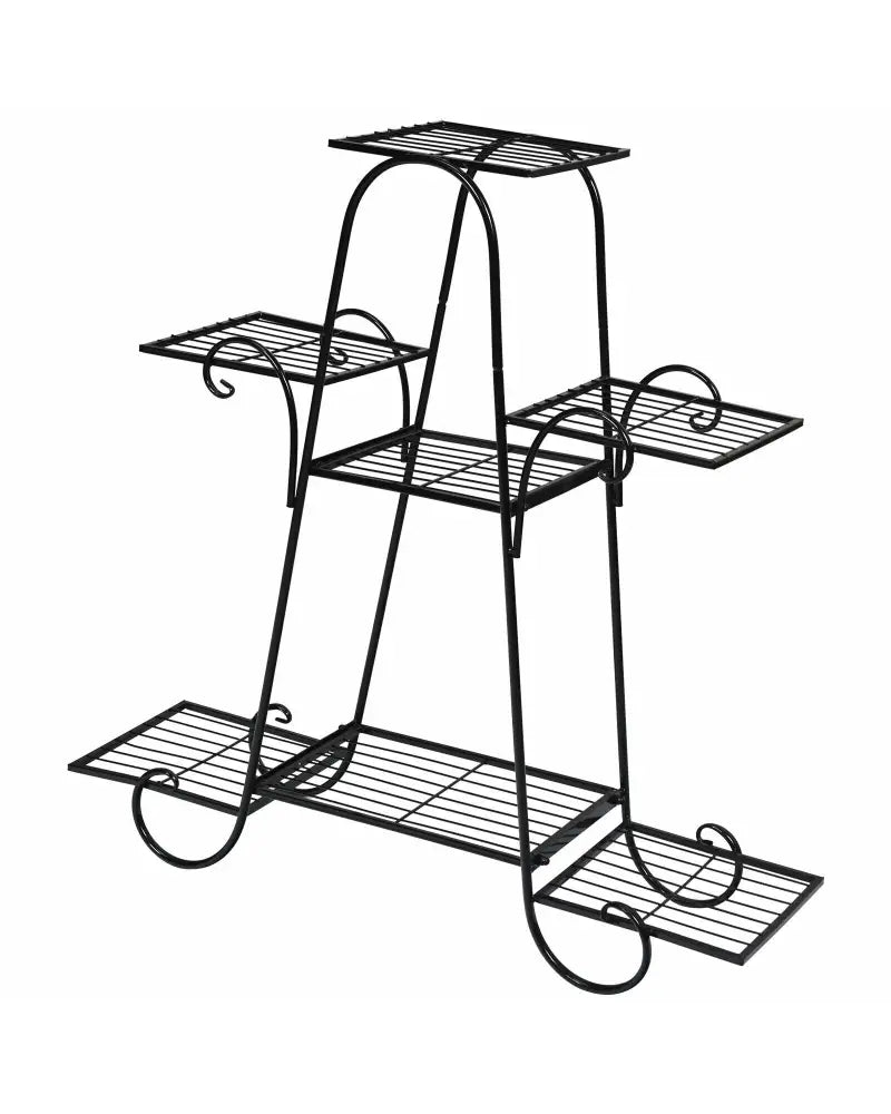 7 Tier Metal Patio Plant Stand - Black - Plant Stands