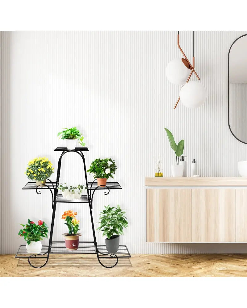 7 Tier Metal Patio Plant Stand - Black - Plant Stands