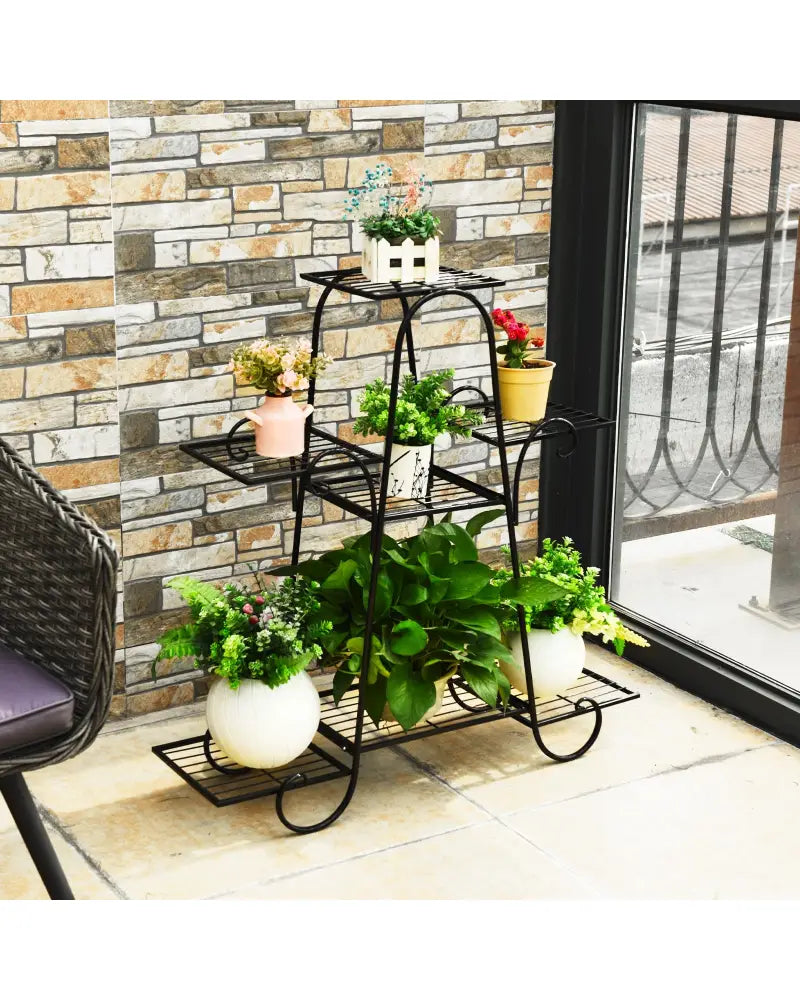 7 Tier Metal Patio Plant Stand - Black - Plant Stands