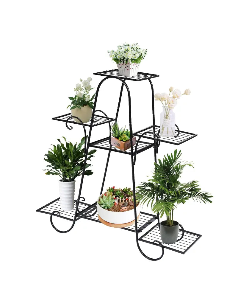 7 Tier Metal Patio Plant Stand - Black - Plant Stands