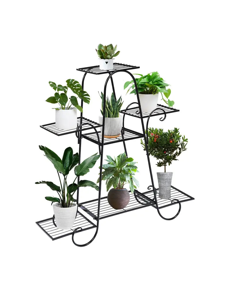 7 Tier Metal Patio Plant Stand - Black - Plant Stands
