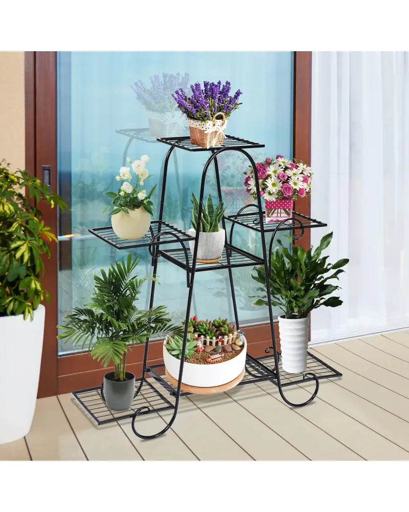 7 Tier Metal Patio Plant Stand - Black - Plant Stands