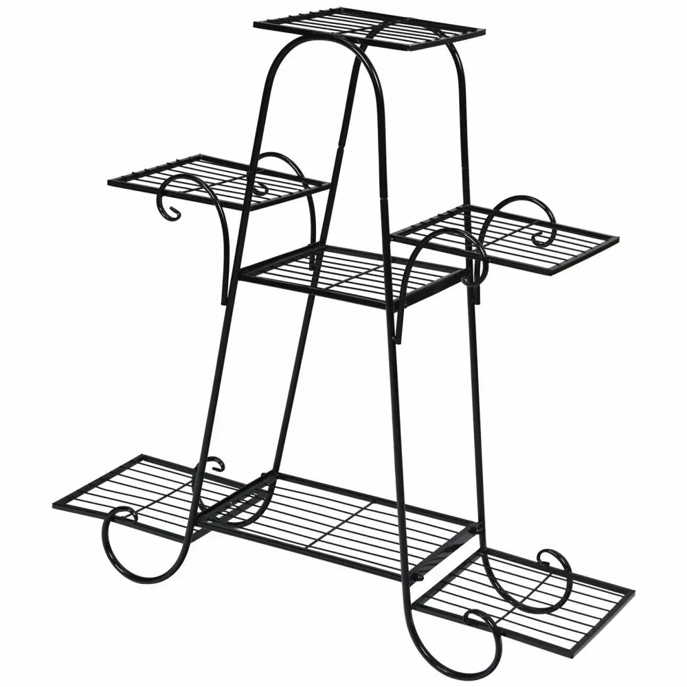 7 Tier Metal Patio Plant Stand - Black - Plant Stands