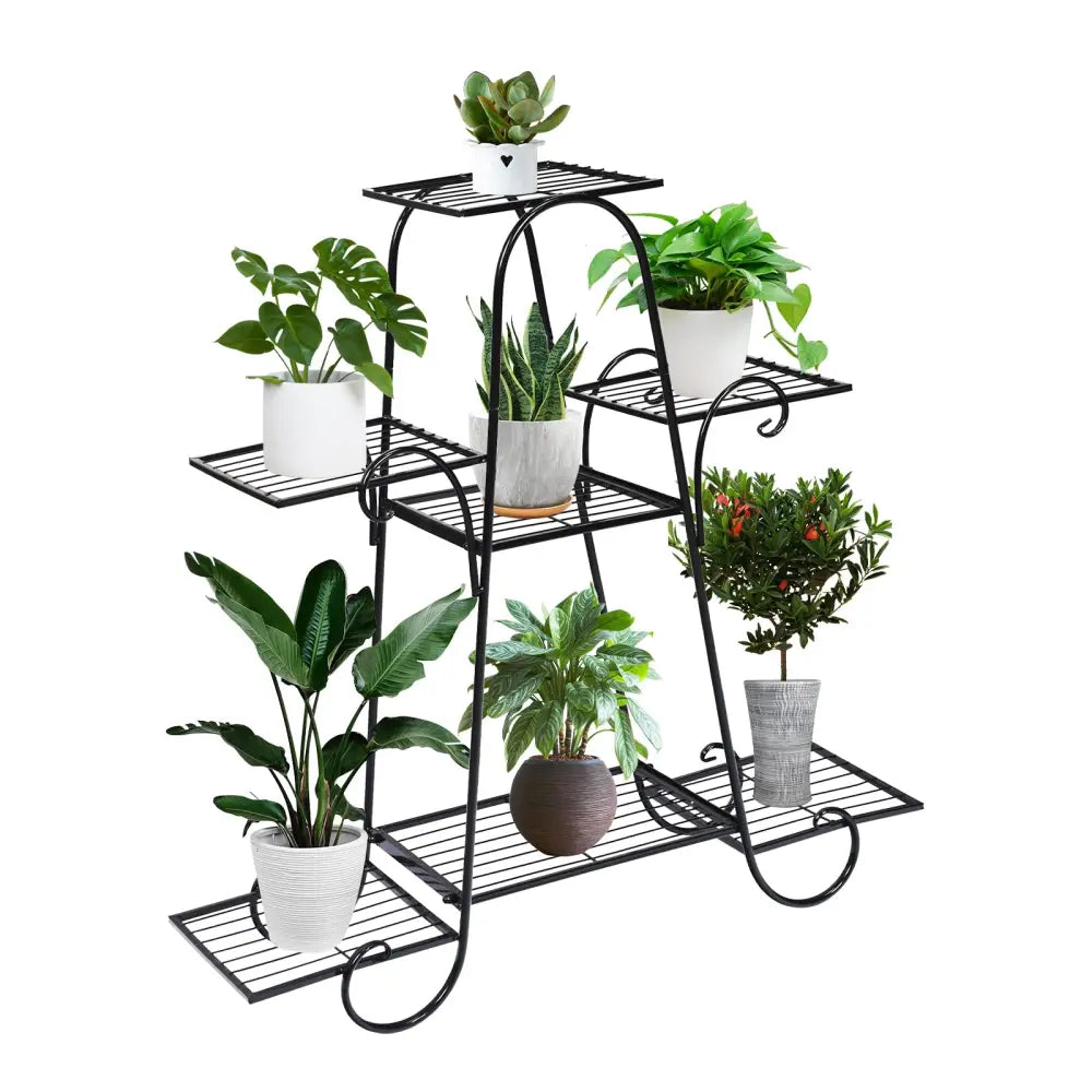 7 Tier Metal Patio Plant Stand - Black - Plant Stands