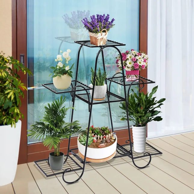 7 Tier Metal Patio Plant Stand - Black - Plant Stands