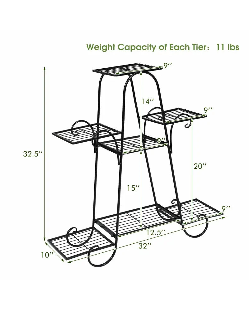 7 Tier Metal Patio Plant Stand - Black - Plant Stands