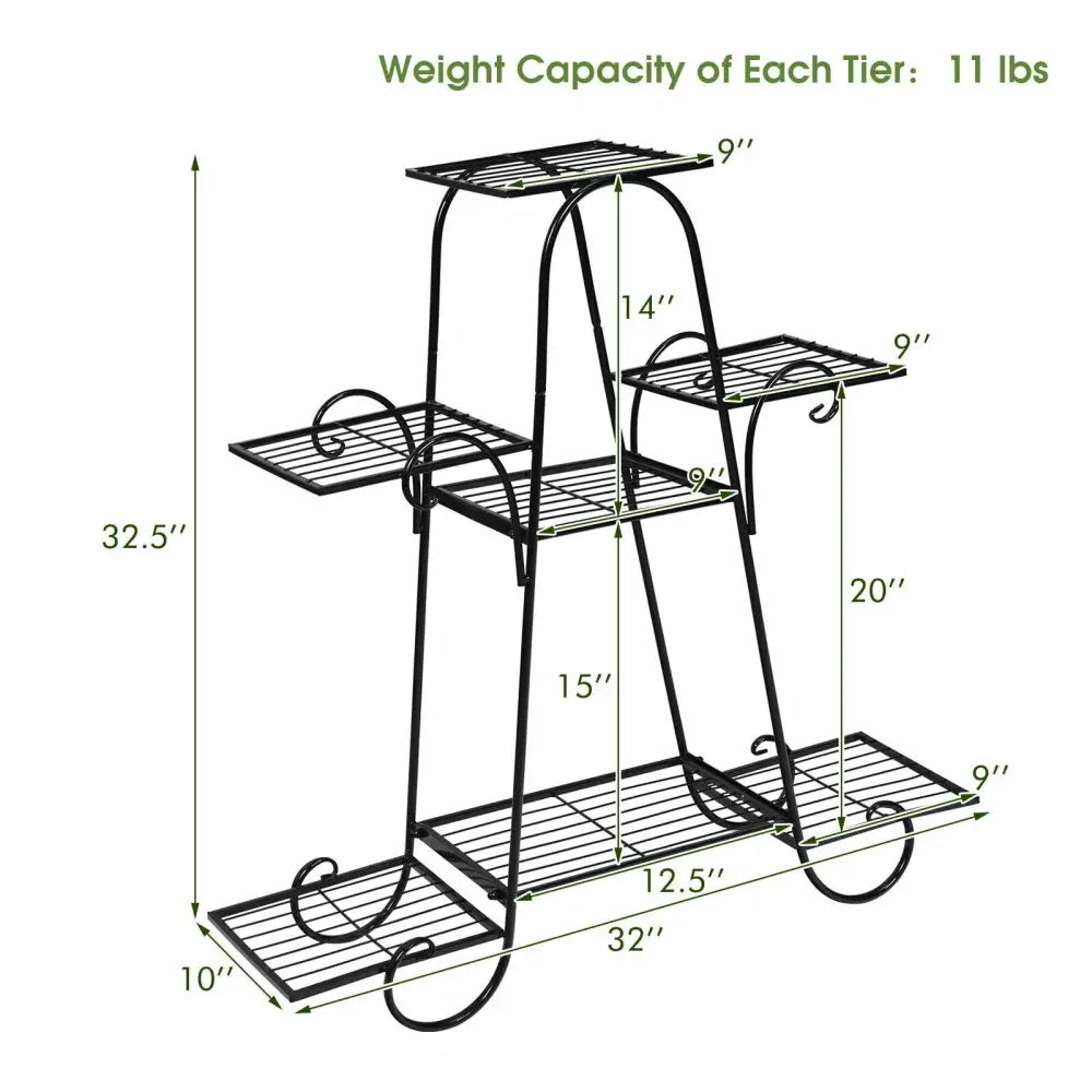 7 Tier Metal Patio Plant Stand - Black - Plant Stands