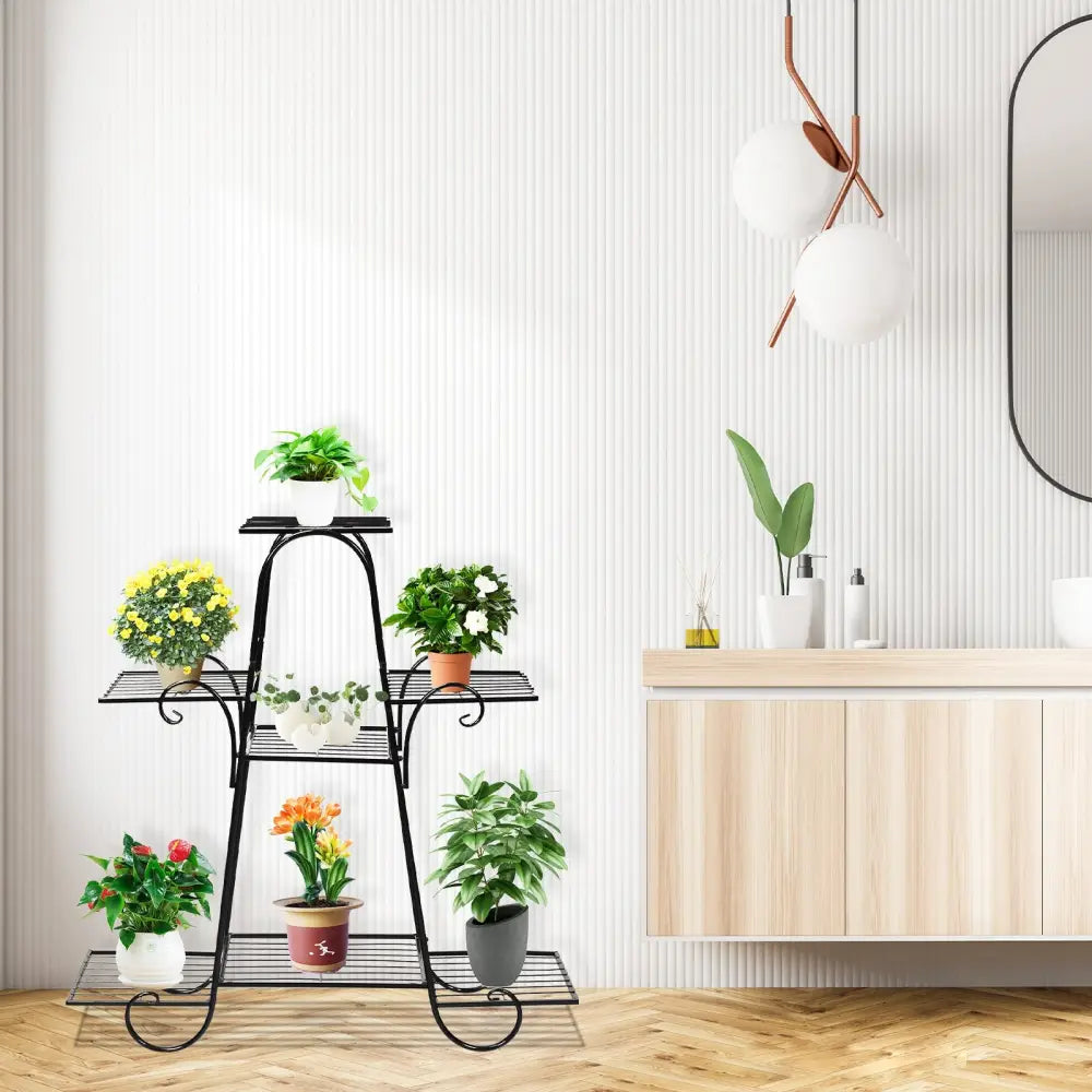 7 Tier Metal Patio Plant Stand - Black - Plant Stands