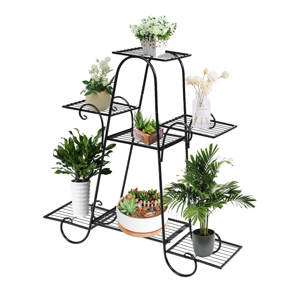 7 Tier Metal Patio Plant Stand - Black - Plant Stands