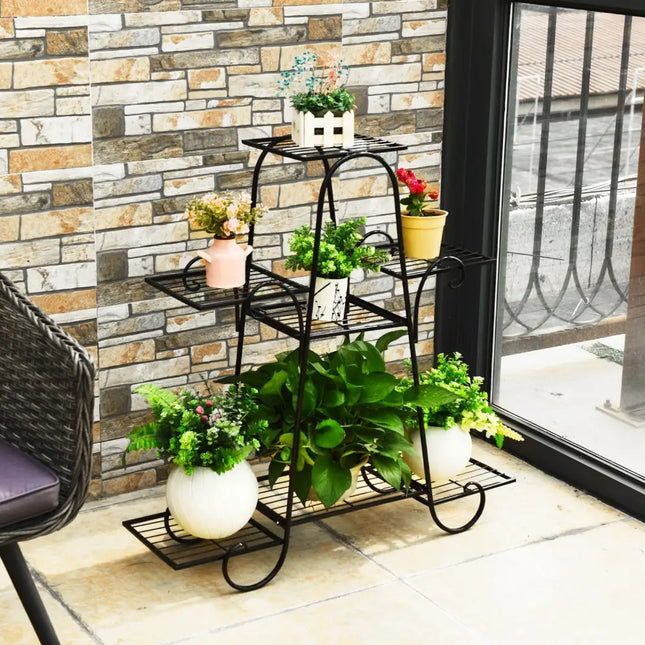 7 Tier Metal Patio Plant Stand - Black - Plant Stands