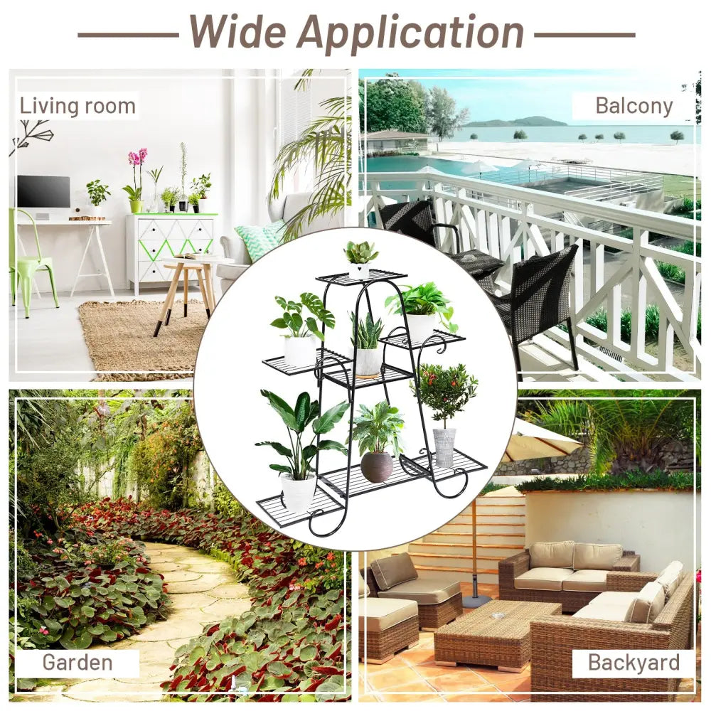 7 Tier Metal Patio Plant Stand - Black - Plant Stands