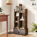 7-Tier Open-Back Bookshelf with Drawer-Rustic Brown - Rustic Brown - Bookcases