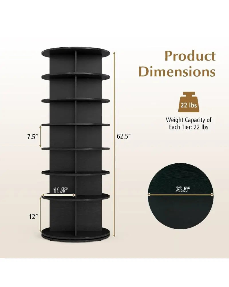 7-Tier Rotating Shoe Rack Tower Freestanding Spinning Shoe Organizer-Black - Black - Shoe Racks & Storage Benches