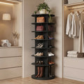 7-Tier Rotating Shoe Rack Tower Freestanding Spinning Shoe Organizer-Black - Black - Shoe Racks & Storage Benches