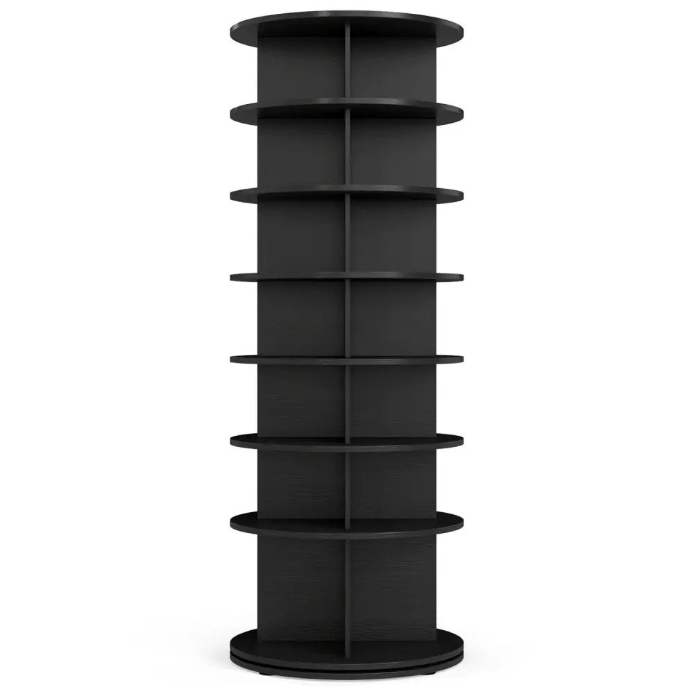 7-Tier Rotating Shoe Rack Tower Freestanding Spinning Shoe Organizer-Black - Black - Shoe Racks & Storage Benches