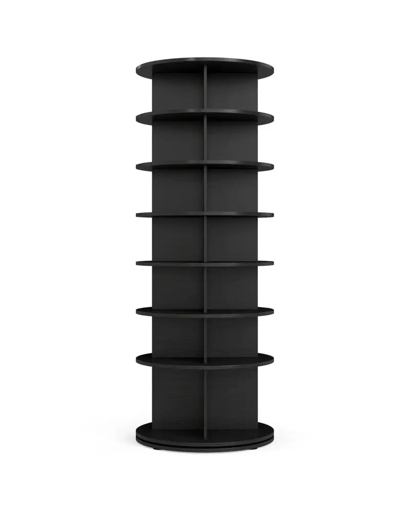 7-Tier Rotating Shoe Rack Tower Freestanding Spinning Shoe Organizer-Black - Black - Shoe Racks & Storage Benches
