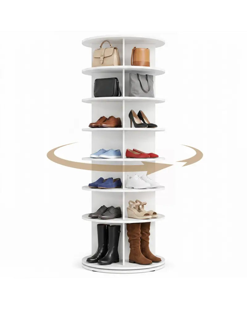 7-Tier Rotating Shoe Rack Tower Freestanding Spinning Shoe Organizer-White - White - Shoe Racks & Storage Benches