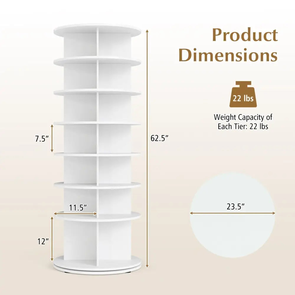 7-Tier Rotating Shoe Rack Tower Freestanding Spinning Shoe Organizer-White - White - Shoe Racks & Storage Benches