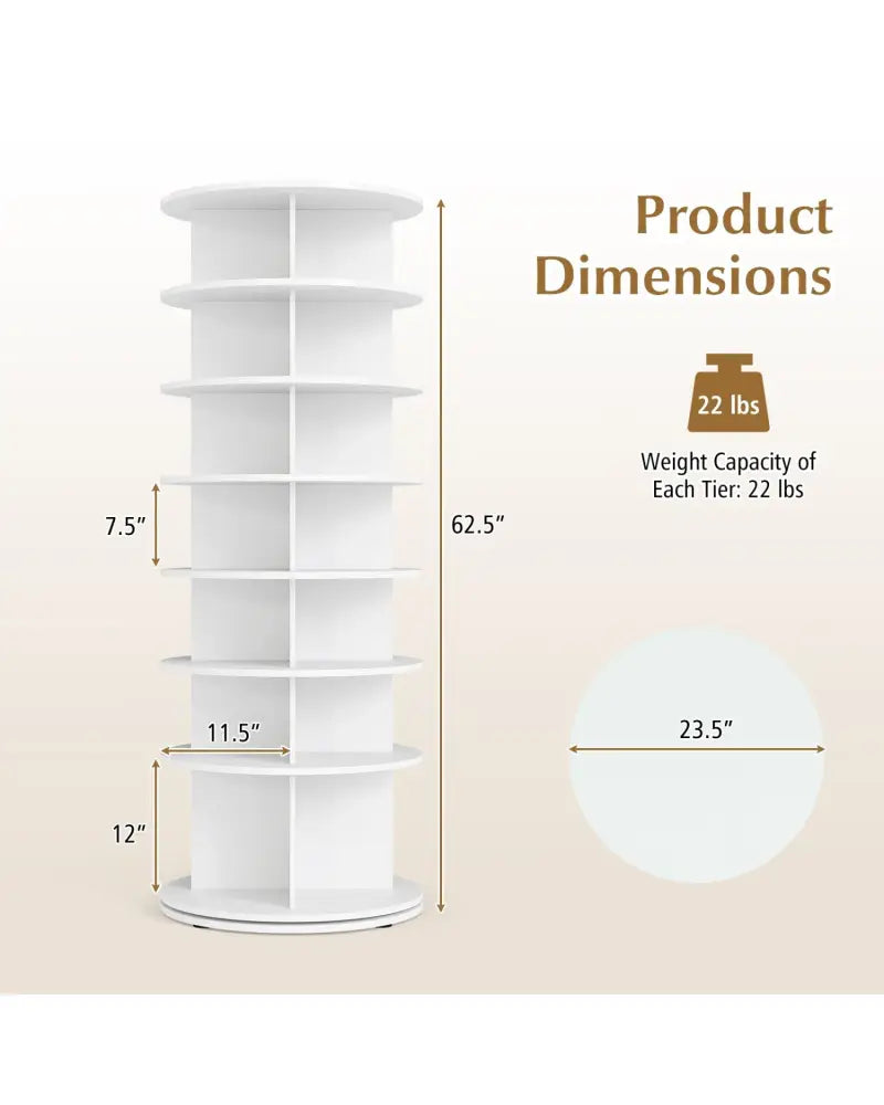 7-Tier Rotating Shoe Rack Tower Freestanding Spinning Shoe Organizer-White - White - Shoe Racks & Storage Benches